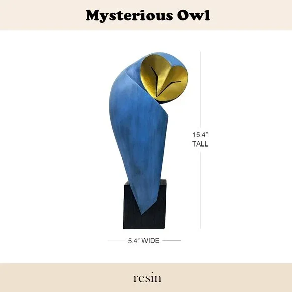 Mid-Century Modern 15 Inch Resin Owl Sculpture Handmade Home Décor Statue - Picture 2 of 3
